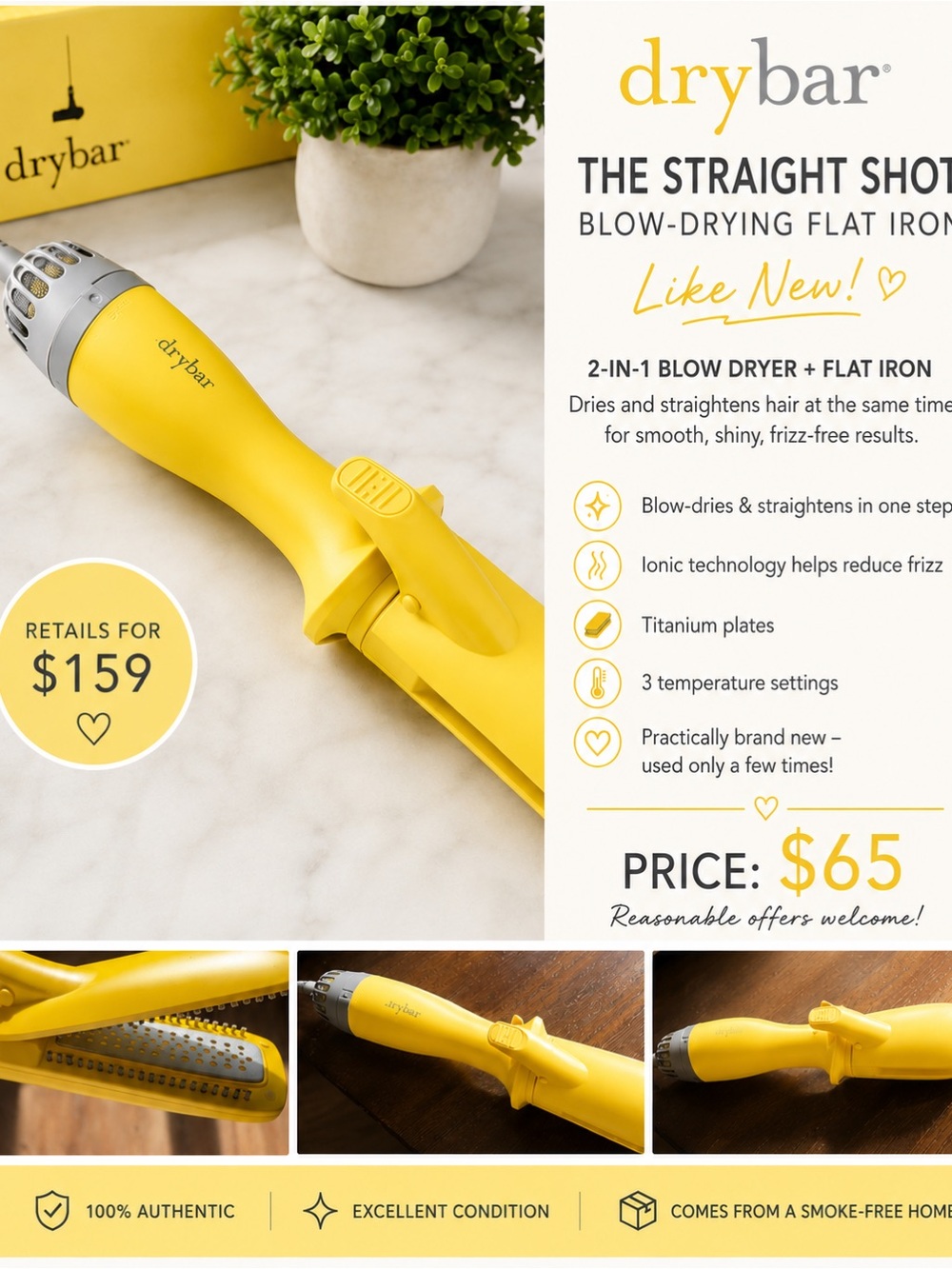 Yellow Straight Shot Blow-Drying Flat Iron